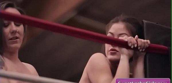  Sexy natural busty lesbo sluts Kendra Spade, Sinn Sage enjoy deep anal strapon fucking in the wrestling ring